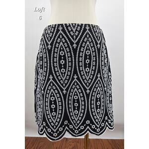 Loft Cottagecore Embroidered Scalloped Shift Skirt